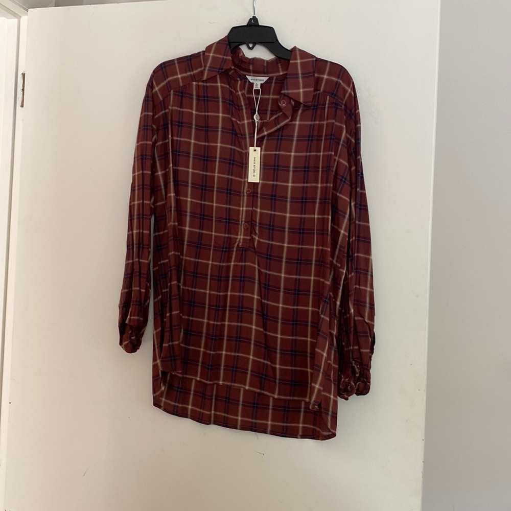 Max Studio Plaid Blouse